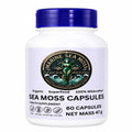 Marine Sea Moss capsules bottle with a blue cap, featuring wildcrafted 60 vegan capsule formula in a premium grade of  1,566 milligrams per serving
